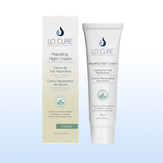 La Cure Repairing Night Cream 60ml tube and box with Natural Dead Sea Minerals Aloe Vera Vitamin E and Shea Butter Alcohol Free Paraben Free