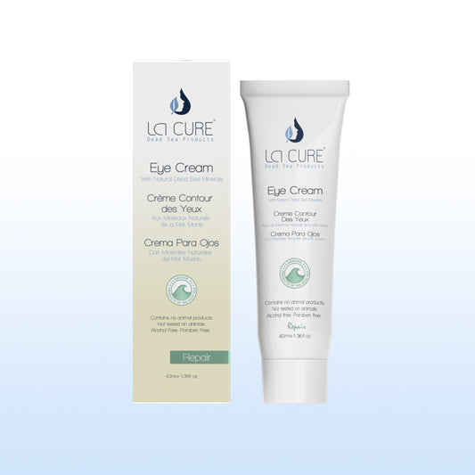 La Cure Eye Cream 40ml tube and box with Natural Dead Sea Minerals Vitamin E Carrot and Apple Extract for dark circles puffiness and fine lines