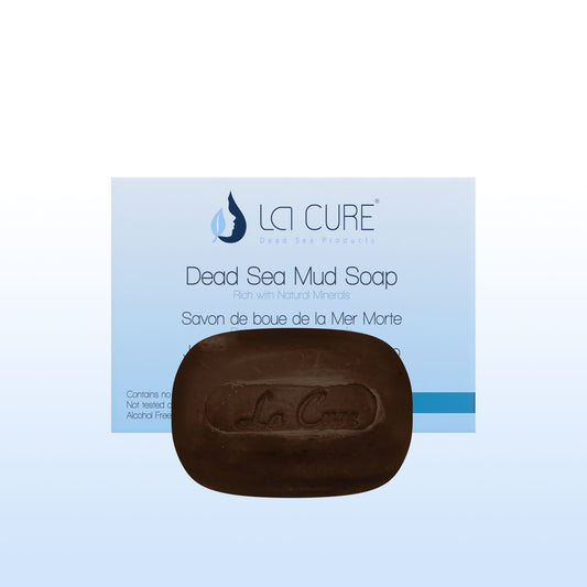 La Cure Dead Sea Mud Soap 90g dark bar and box with Dead Sea mud and natural oils for deep pore cleansing and acne-prone skin