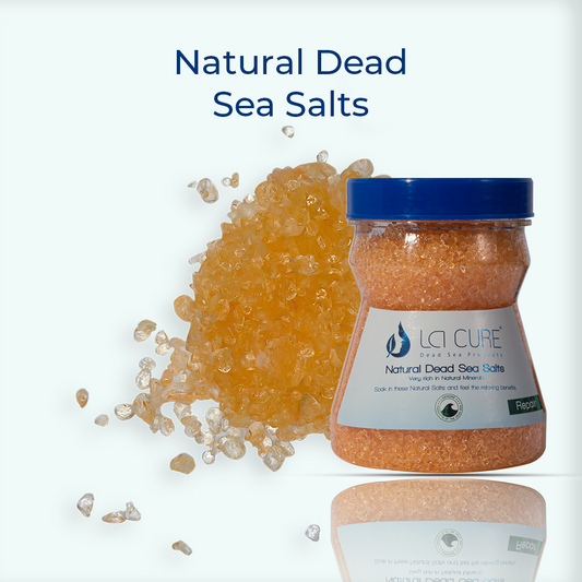 Jar of LCI Cure Natural Dead Sea Salts with text on a white background